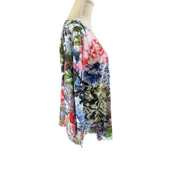 Time And Tru Womens L Bright Floral & Paisley 3/4 Sleeve Top - Picture 3 of 8